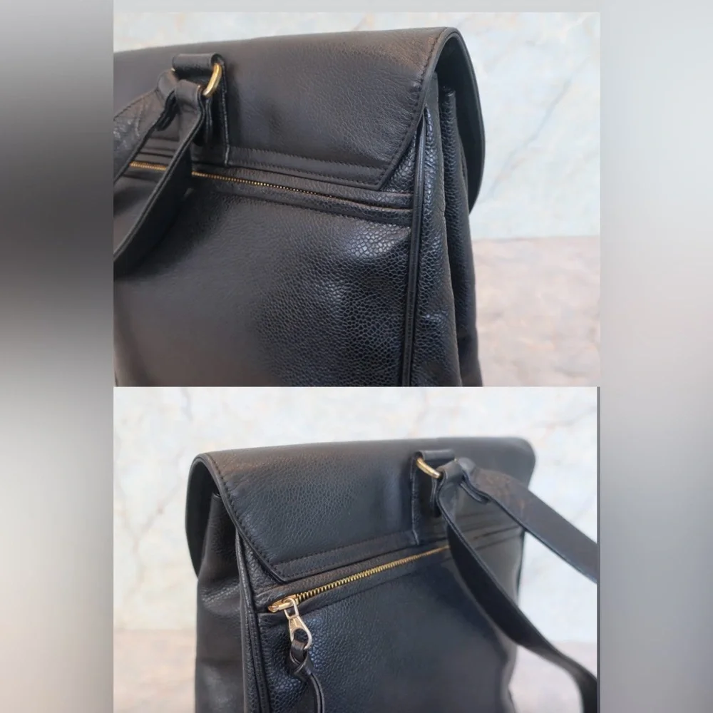 Authentic CHANEL black caviar leather backpack